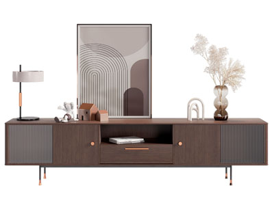 现代中古风电视柜 装饰挂画3d模型 现代中古风电视柜 装饰挂画