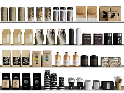 现代咖啡豆包装袋 调料瓶 一次性杯子