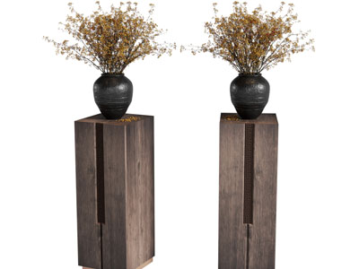 现代实木陶艺花瓶花卉 摆件组合