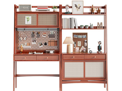 现代中古风带书架的书桌3d模型 现代中古风带书架的书桌