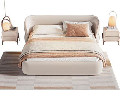 现代双人床 床头柜