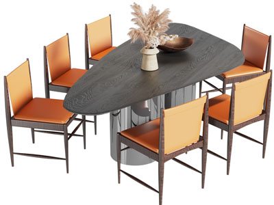现代不规则餐桌椅组合