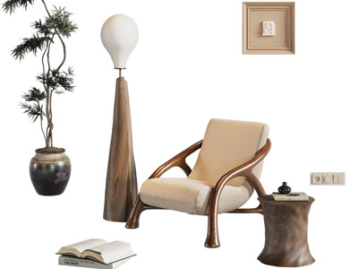 侘寂风休闲椅子 落地灯 边几