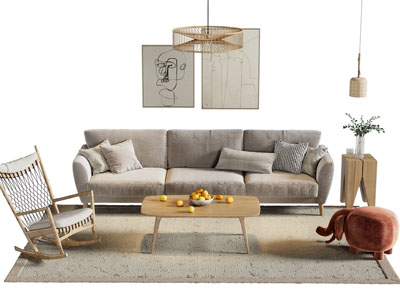 北欧多人沙发 休闲椅子 茶几组合