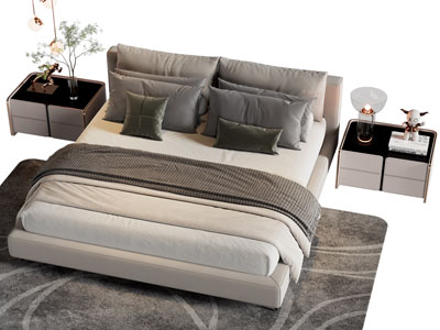 现代双人床 床头柜