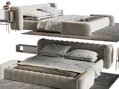 现代布艺双人床 床头柜