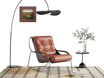 现代休闲椅子 落地灯 挂画