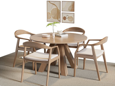 现代实木圆形餐桌椅组合