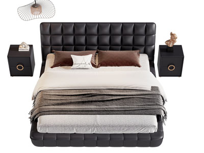 现代皮质双人床 床头柜