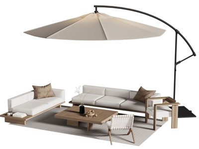 侘寂风庭院遮阳伞 多人沙发和茶几组合