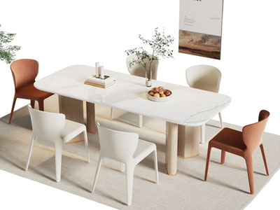 现代长方形餐桌椅组合