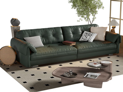 现代中古风多人沙发 茶几组合