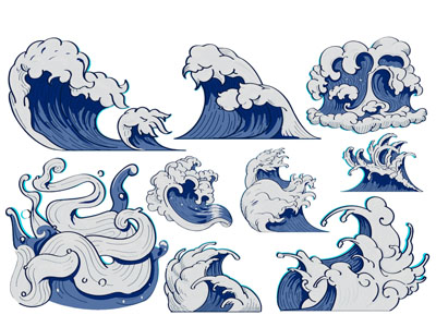 新中式浪花剪影 剪纸 墙贴