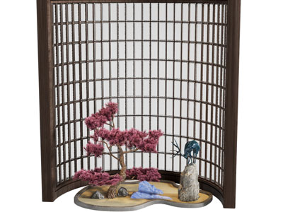 新中式松树 石头麋鹿雕塑 室内景观园艺小品