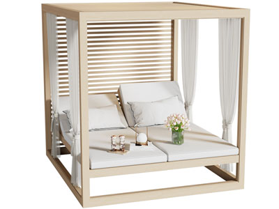 现代室外遮阳双人躺椅 窗帘