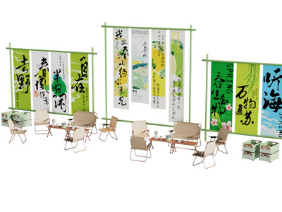 新中式营地美陈 餐桌椅组合