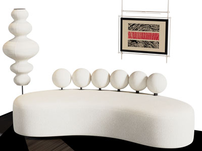 现代奶油风弧形多人沙发 落地灯