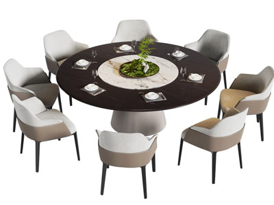 现代圆形餐桌椅组合