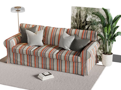 美式布艺条纹图案的多人沙发