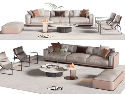 现代多人沙发 休闲椅子和茶几组合