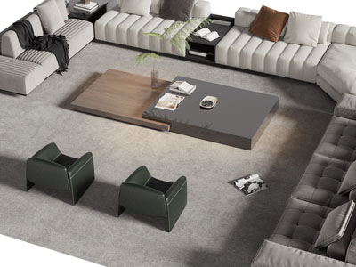 现代布艺转角多人沙发 茶几组合