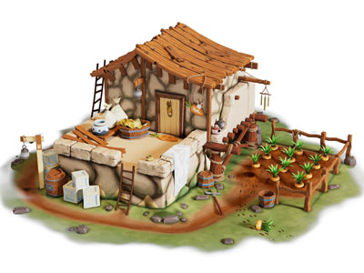 现代卡通房子建筑 农场 游戏场景