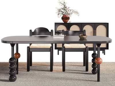 法式椭圆形餐桌椅组合 餐边柜