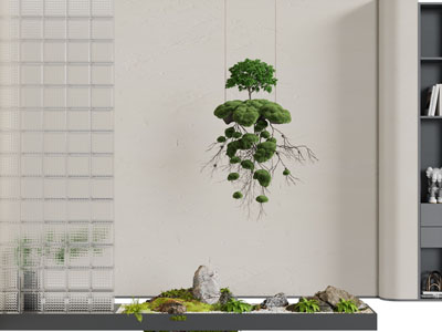 新中式石头 花草 室内景观园艺小品