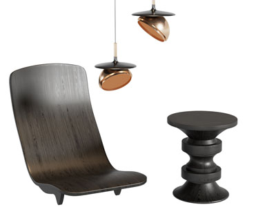 法式休闲椅子 边几 铜制灯罩吊灯