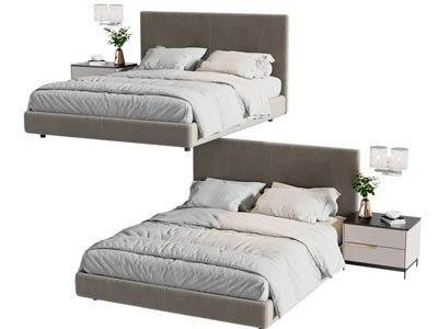 现代布艺双人床 床头柜