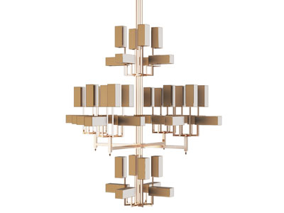 新中式长方体灯罩多层吊灯