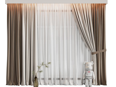 现代布艺窗帘窗纱3d模型 现代布艺窗帘窗纱