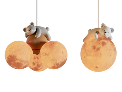 现代月球卡通小熊吊灯