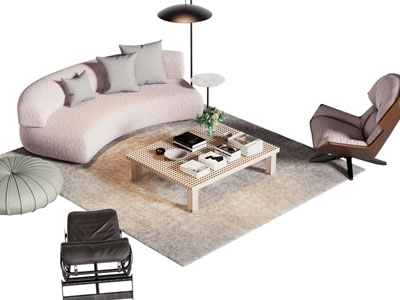 现代弧形多人沙发 休闲椅和茶几组合