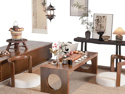 新中式茶桌 座椅 端景台