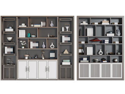 新中式装饰书柜3d模型 新中式装饰书柜