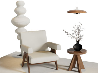 侘寂风休闲椅子 边几 落地灯