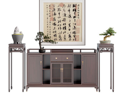 新中式玄关柜 边柜 花架3d模型 新中式玄关柜 边柜 花架