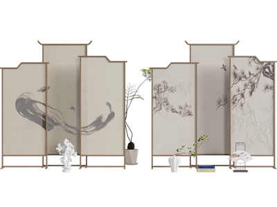 新中式屏风3d模型 新中式屏风