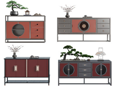 新中式电视柜 玄关柜 边柜3d模型 新中式电视柜 玄关柜 边柜
