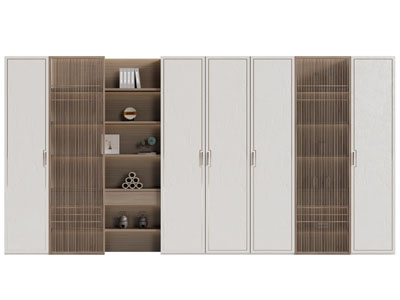 新中式栅格柜门的装饰柜 茶饼 茶壶3d模型 新中式栅格柜门的装饰柜 茶饼 茶壶