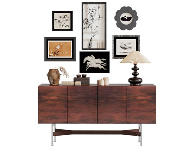 法式中古风玄关柜 边柜 装饰挂画3d模型 法式中古风玄关柜 边柜 装饰挂画