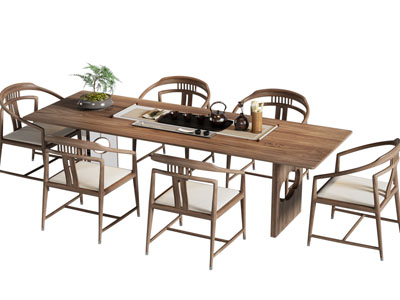 新中式实木长方形茶桌椅组合