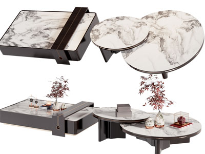 新中式长方形 圆形茶几