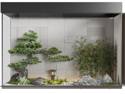 新中式室内松树 假山 竹子景观园艺小品