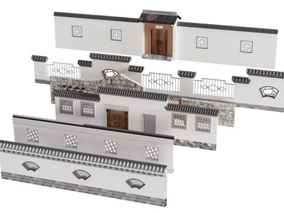 新中式景观墙 围墙 庭院大门3d模型 新中式景观墙 围墙 庭院大门