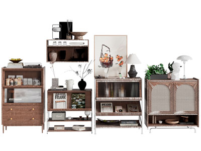 现代中古风玄关柜 餐边柜 装饰柜3d模型 现代中古风玄关柜 餐边柜 装饰柜