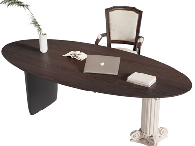 法式椭圆形书桌椅组合3d模型 法式椭圆形书桌椅组合