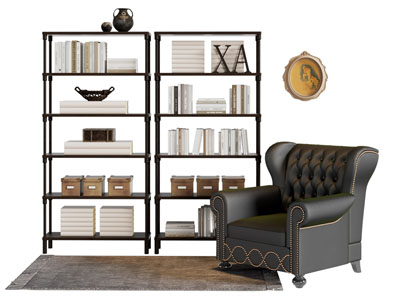 美式开放式书柜 单人沙发3d模型 美式开放式书柜 单人沙发