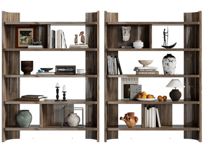 侘寂风实木装饰书柜 饰品摆件3d模型 侘寂风实木装饰书柜 饰品摆件